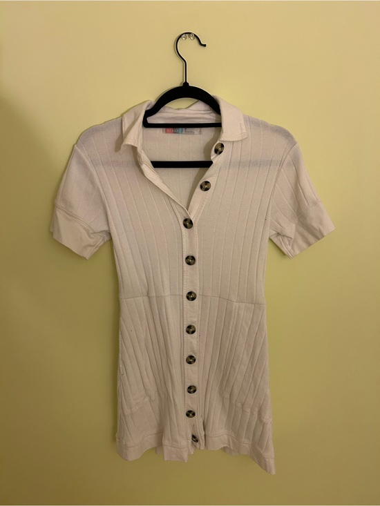 Free People Dresses & Skirts - Free People Cream Ribbed Button-Front Polo Dress